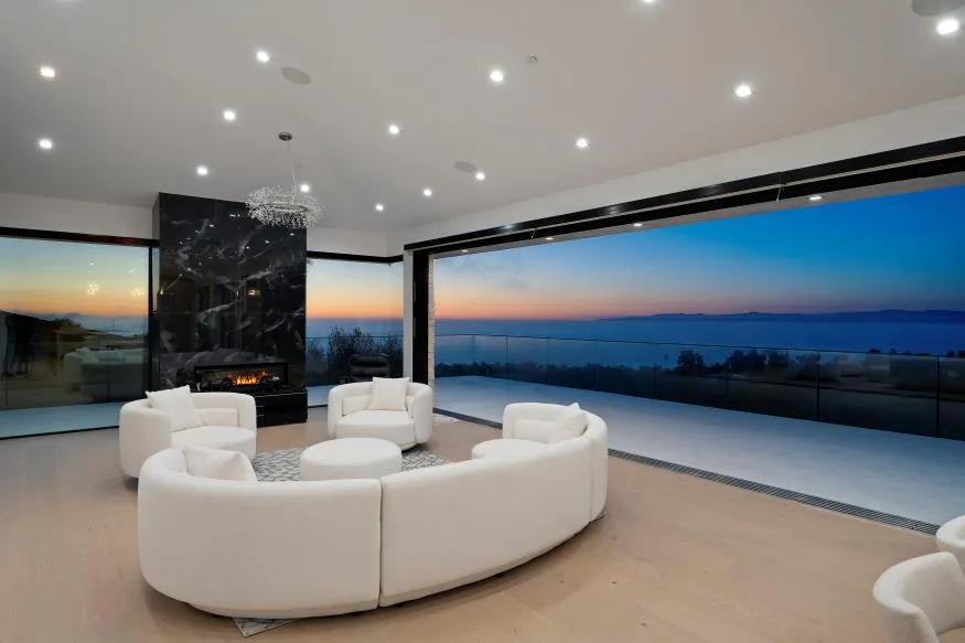 Dusk ocean-view living room