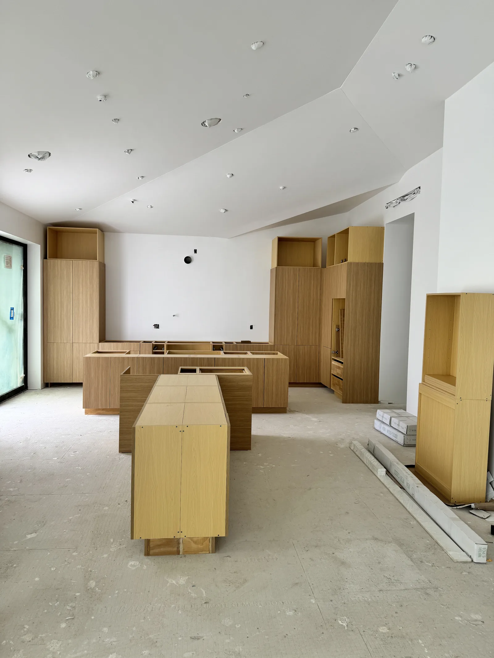 Custom white oak built-ins, mid install